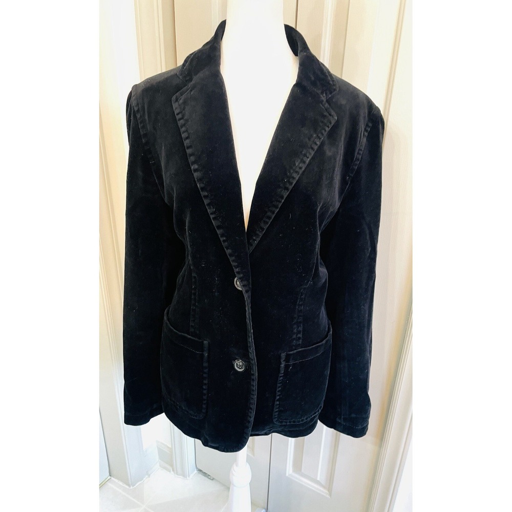 Vintage Velvet Velour Blazer Size 10 Black Y2K Goth Front Pockets 2 Button